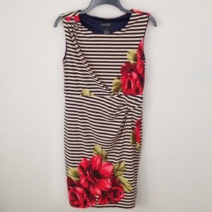 Enfocus Studio Navy and tan striped dress